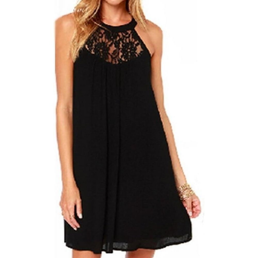 Vanberfia Women's Lace Patchwork Loose Casual Mini Chiffon Dress Sz M NWT